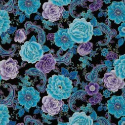 Cheap ⌛ Blue Multi Floral Paisley Cotton Calico Fabric 🛒