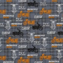 Discount 🌟 Motorcycle Mania Cotton Calico Fabric 👍