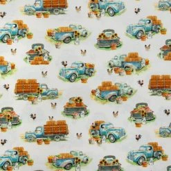 Budget 🥰 Blue Farm Truck Cotton Calico Fabric 🤩
