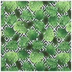 Best Pirce 🔔 Tropical Leaves On Geometric Cotton Calico Fabric 🌟