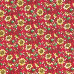 Best deal 😉 Sunflowers On Red Cotton Calico Fabric 🔥
