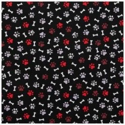 Cheap 👍 Black & Red Plaid Paw Prints Cotton Calico Fabric ✨