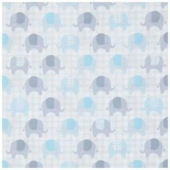 Best Pirce 👏 Gray & Blue Plaid Elephants Cotton Calico Fabric 😀
