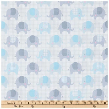Best Pirce ???? Gray & Blue Plaid Elephants Cotton Calico Fabric ???? 2 Best Pirce ???? Gray & Blue Plaid Elephants Cotton Calico Fabric ???? - Image 2