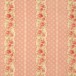 Hot Sale 🎁 Pink & Cream Floral Striped Cotton Calico Fabric 👏