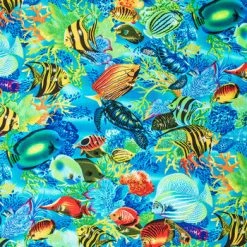 Coupon 💯 Sea Life Paradise Cotton Calico Fabric 🎉