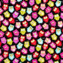 Promo ⌛ Bright Owls Cotton Calico Fabric 🔥