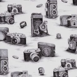 Best Pirce ✨ White & Black Antique Cameras Cotton Calico Fabric 🔔